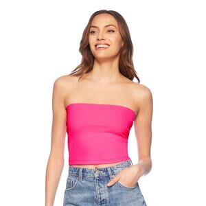NWT Susana Monaco Womens Pink Glow Strapless Essential Crop Tube Top Size L